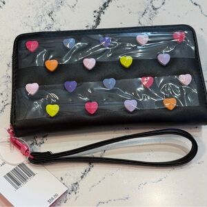 NWT Betsey Johnson heart-studded wristlet wallet